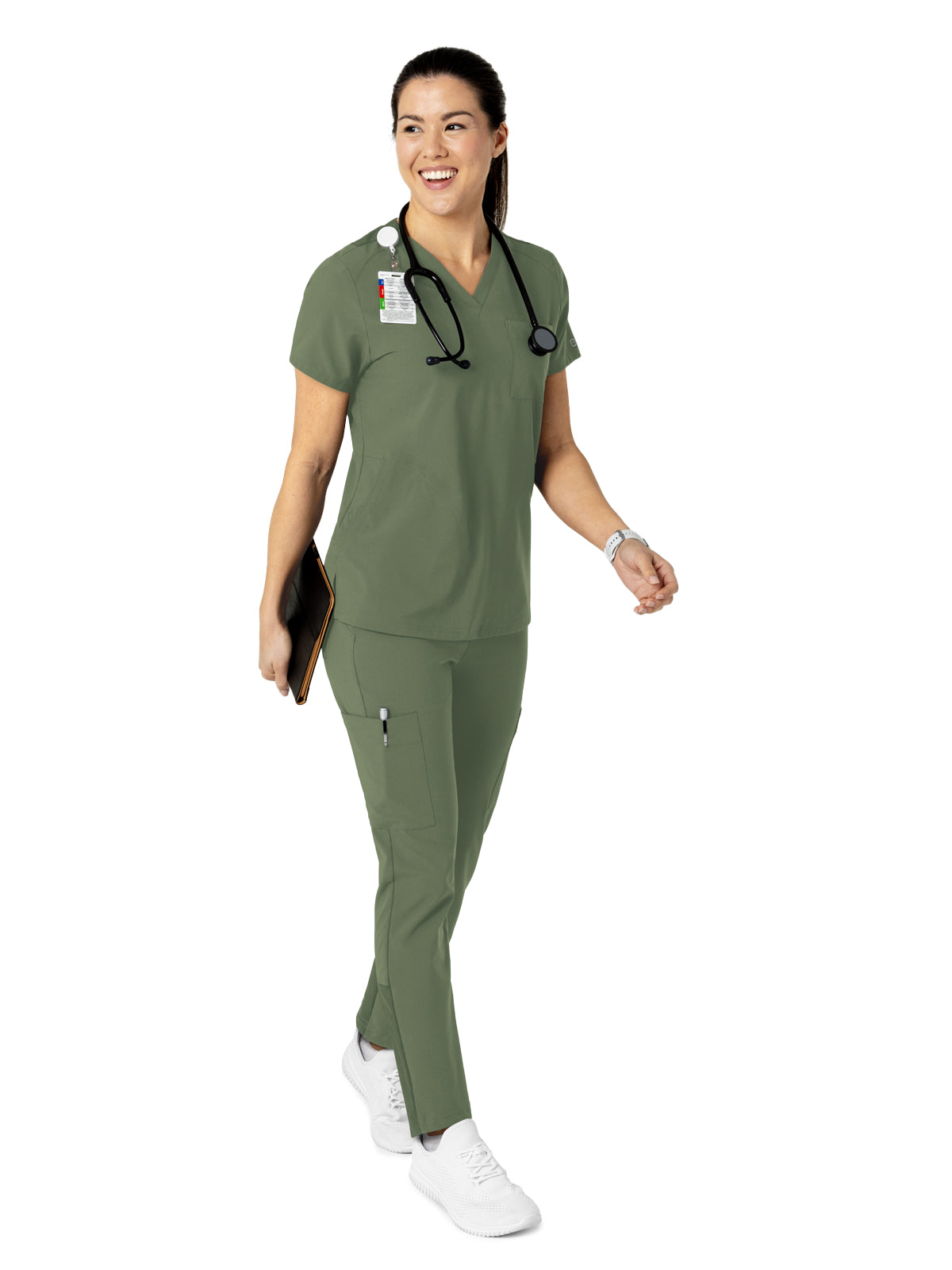 Women's Three-Pocket Flex-N-Reach V-Neck Scrub Top - 6045 - Olive