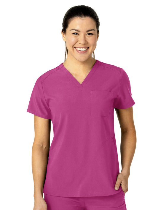 Women's Three-Pocket Flex-N-Reach V-Neck Scrub Top - 6045 - Raspberry