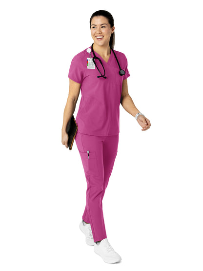 Women's Three-Pocket Flex-N-Reach V-Neck Scrub Top - 6045 - Raspberry