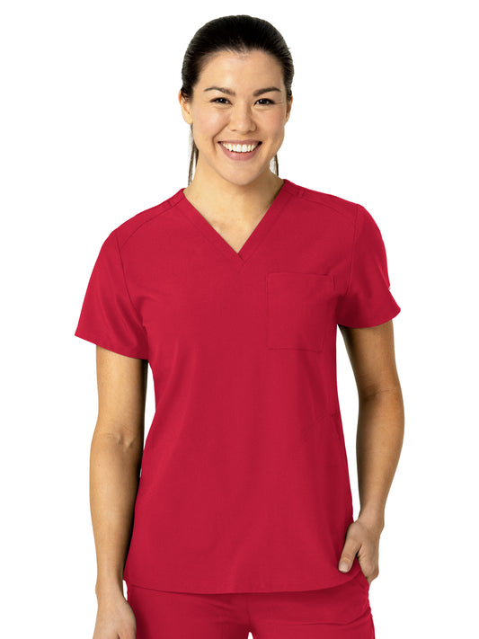 Women's Three-Pocket Flex-N-Reach V-Neck Scrub Top - 6045 - Red