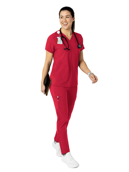 Women's Three-Pocket Flex-N-Reach V-Neck Scrub Top - 6045 - Red