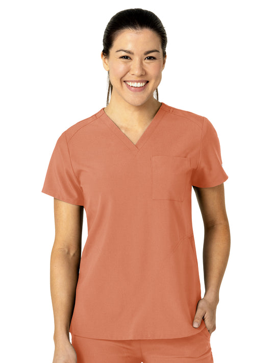 Women's Three-Pocket Flex-N-Reach V-Neck Scrub Top - 6045 - Terra Cotta