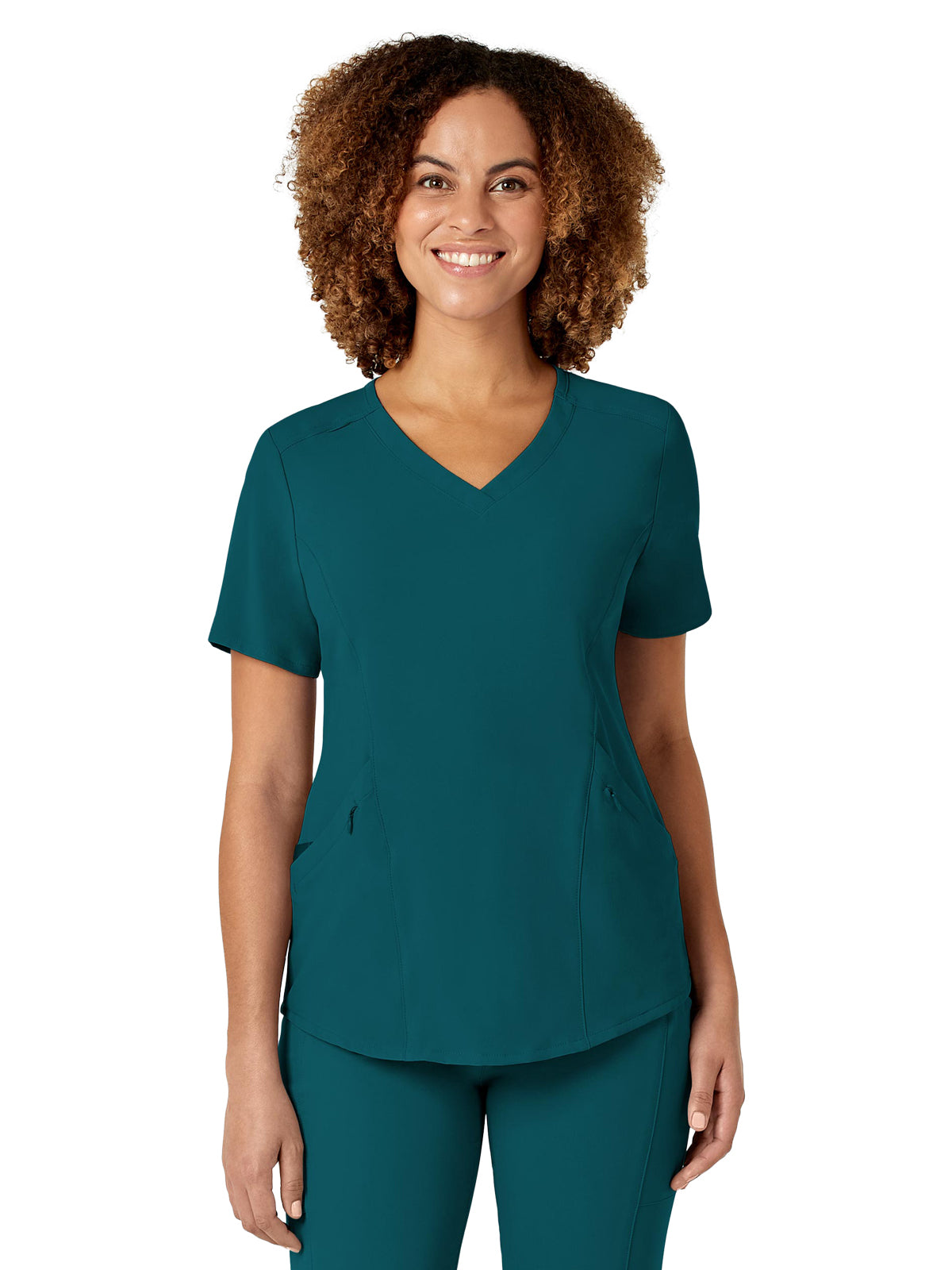 Women's Four-Pocket V-Neck Top - 6134 - Caribbean