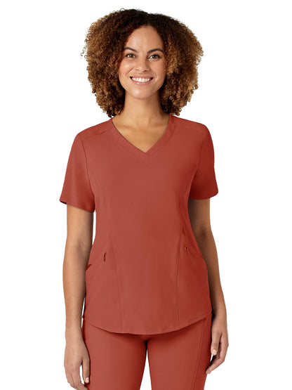 Women's Four-Pocket V-Neck Top - 6134 - Mineral Red