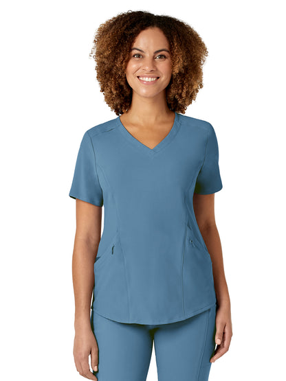 Women's Four-Pocket V-Neck Top - 6134 - Pacific Blue