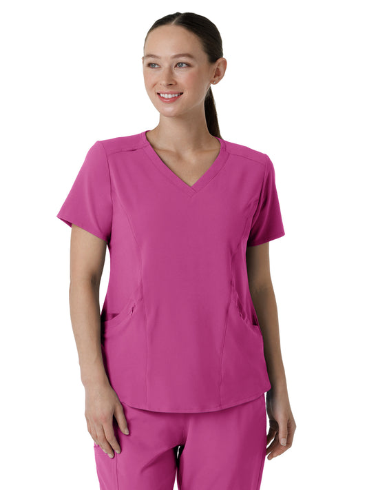 Women's Four-Pocket V-Neck Top - 6134 - Raspberry