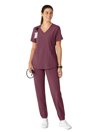 Women's Four-Pocket V-Neck Top - 6134 - Wine Heather