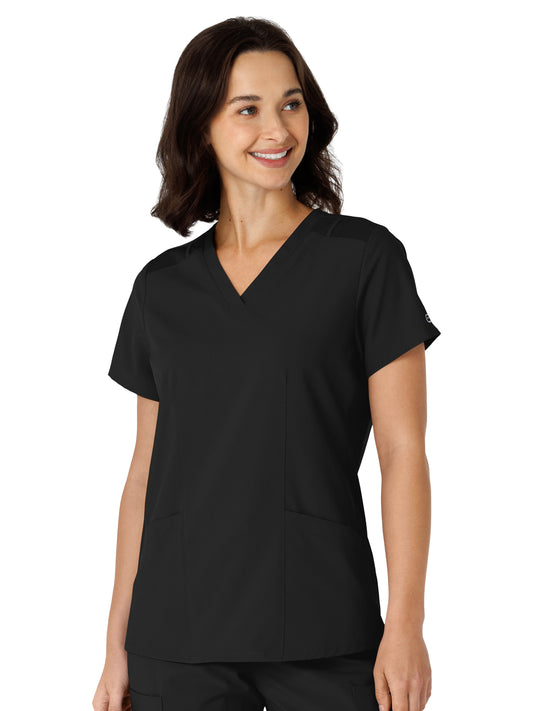 Women's Flex-n-Reach Side Panel V-Neck Scrub Top - 6145 - Black