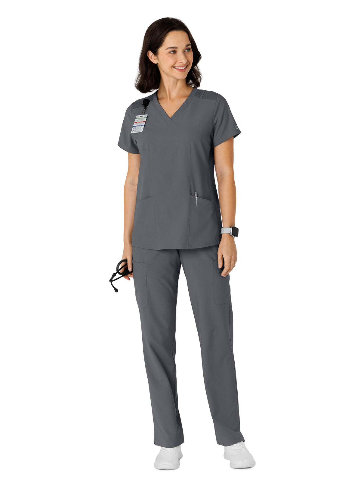 Women's Flex-n-Reach Side Panel V-Neck Scrub Top - 6145 - Pewter