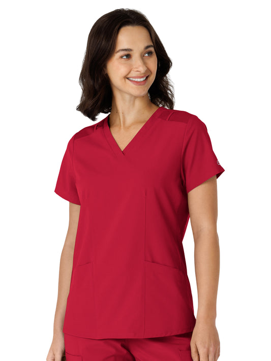 Women's Flex-n-Reach Side Panel V-Neck Scrub Top - 6145 - Red