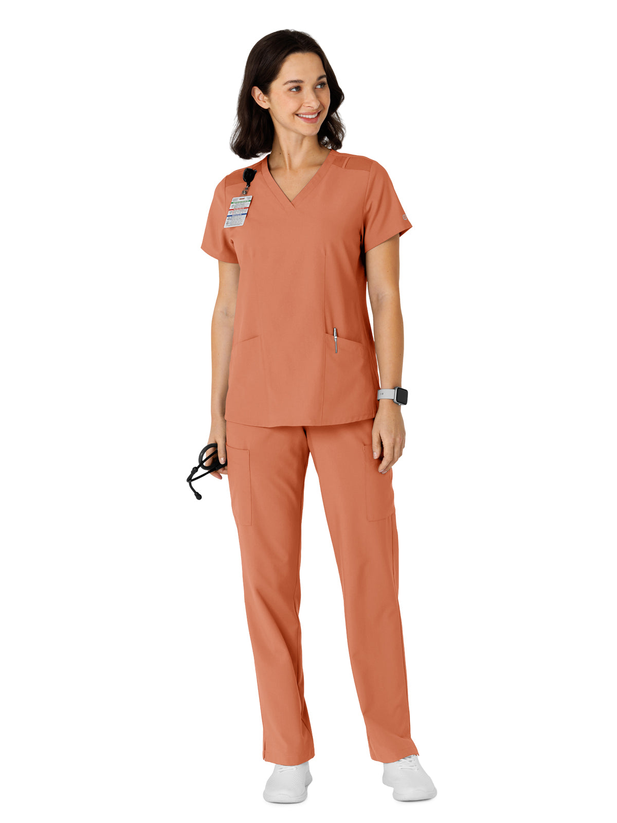 Women's Flex-n-Reach Side Panel V-Neck Scrub Top - 6145 - Terra Cotta