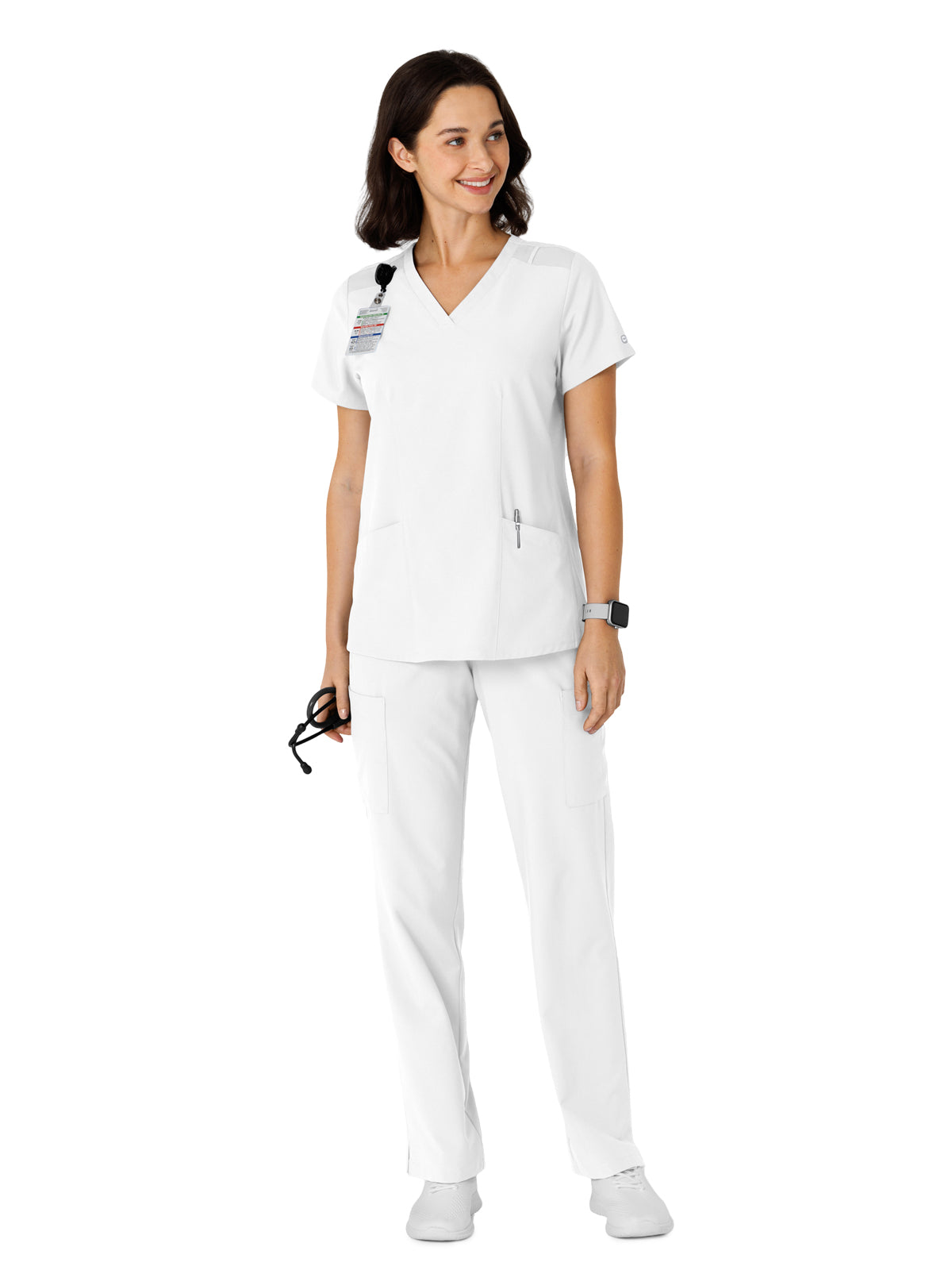 Women's Flex-n-Reach Side Panel V-Neck Scrub Top - 6145 - White