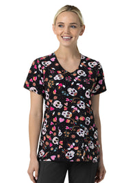 Women's V-Neck Print Scrub Top - 6147 - Sugar Skull Fiesta