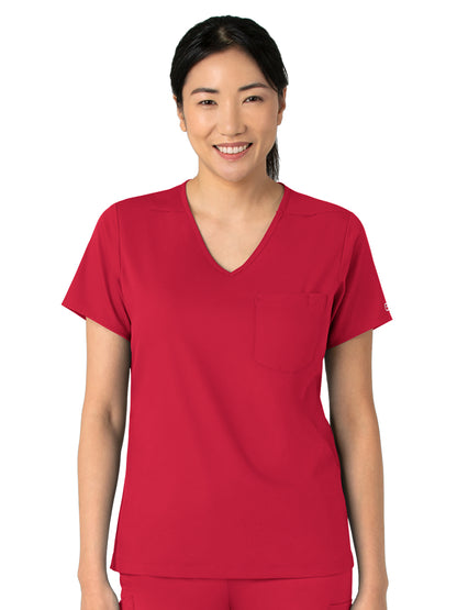 Women's Two-Pocket Tuck-In V-Neck Top - 6151 - Red