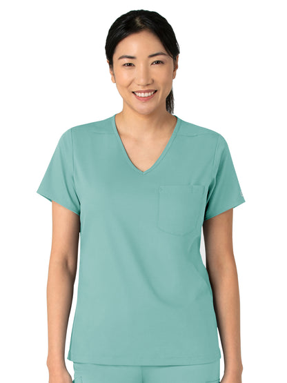 Women's Two-Pocket Tuck-In V-Neck Top - 6151 - Turquoise