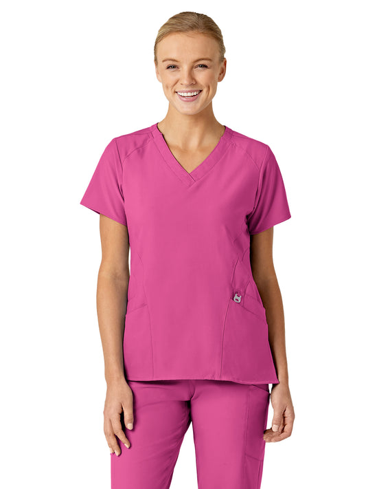 Women's Five-Pocket V-Neck Top - 6155 - Hot Pink