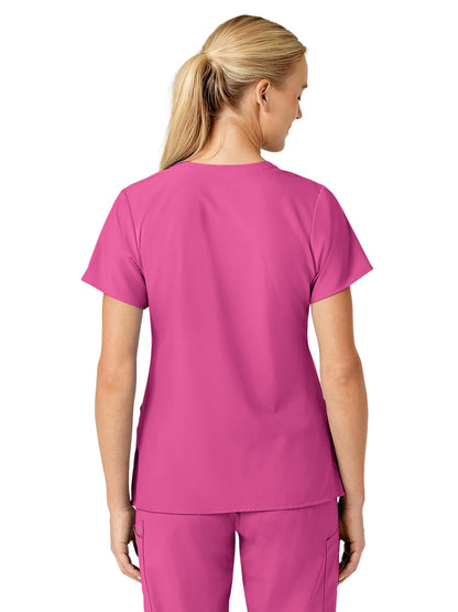 Women's Five-Pocket V-Neck Top - 6155 - Hot Pink