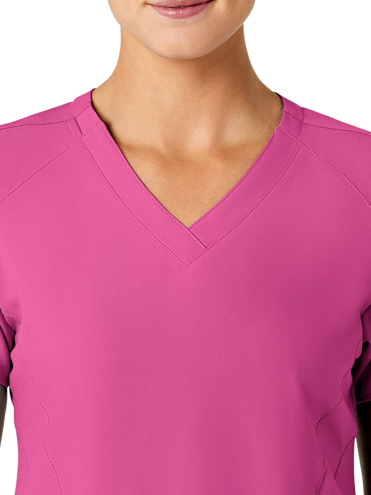 Women's Five-Pocket V-Neck Top - 6155 - Hot Pink