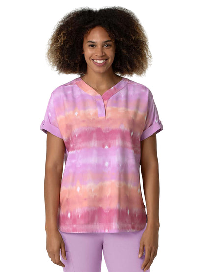 Women's 2-Pocket Oversized Print Scrub Top - 6167 - Heat Wave
