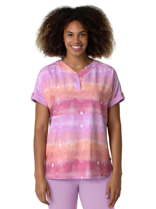 Women's 2-Pocket Oversized Print Scrub Top - 6167 - Heat Wave