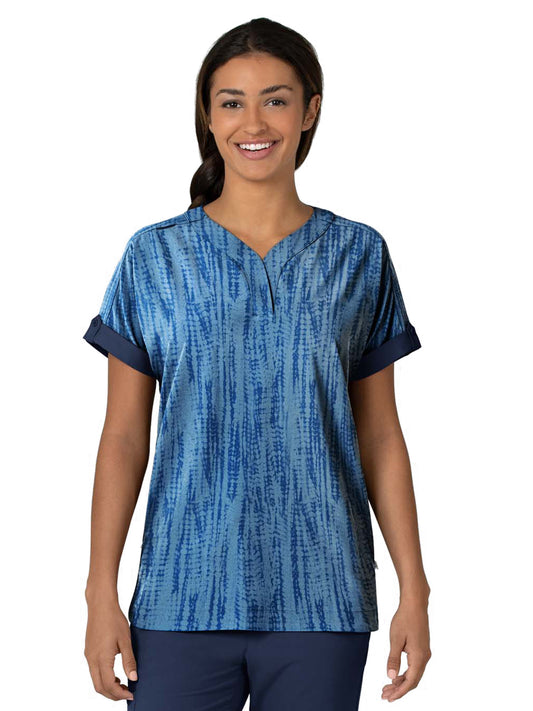 Women's 2-Pocket Oversized Print Scrub Top - 6167 - Shibori Navy