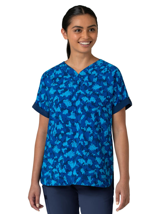 Women's 2-Pocket Oversized Print Scrub Top - 6167 - Storm Camo
