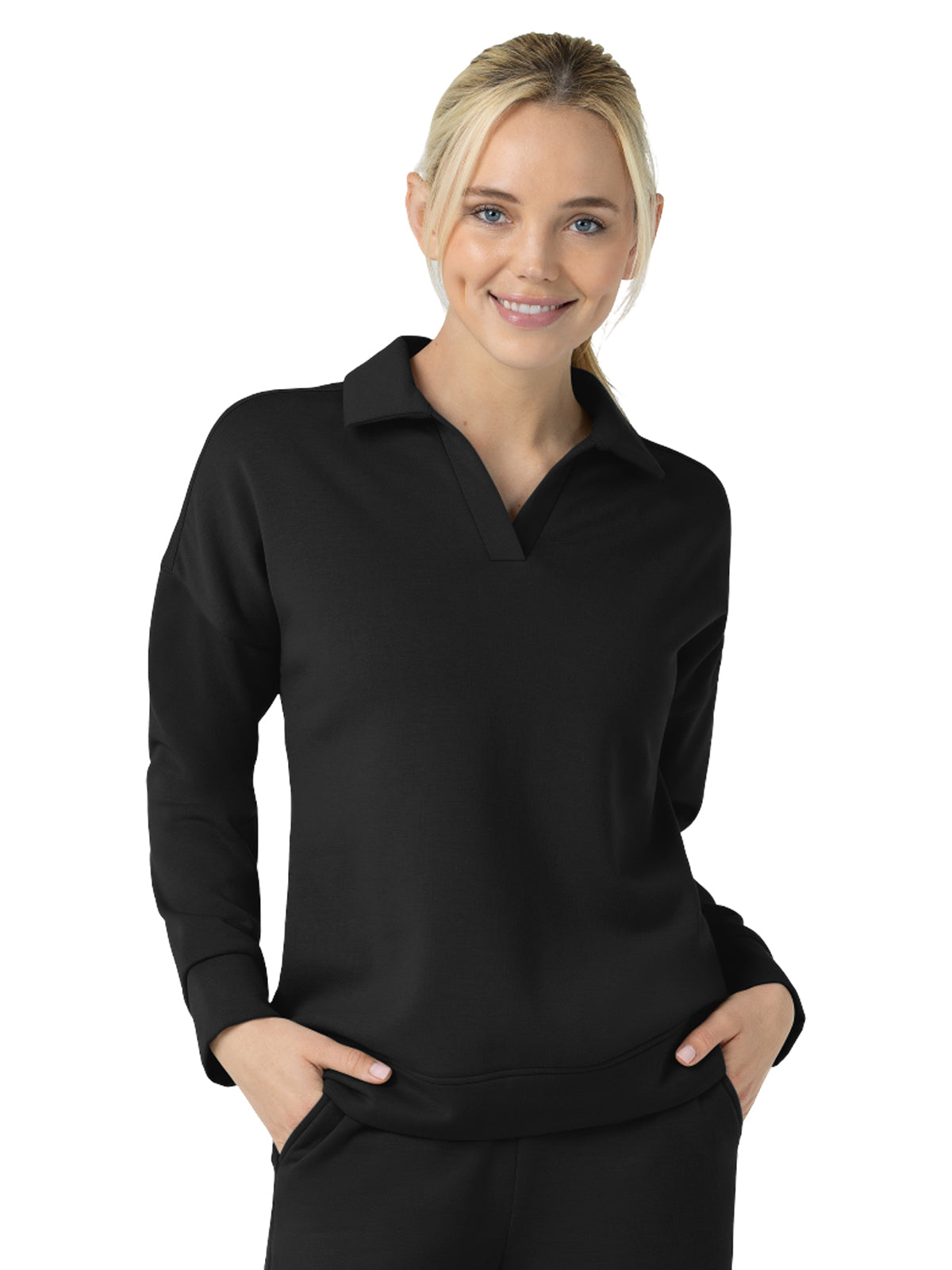 Women's Relaxed Pullover Polo - 6189 - Black