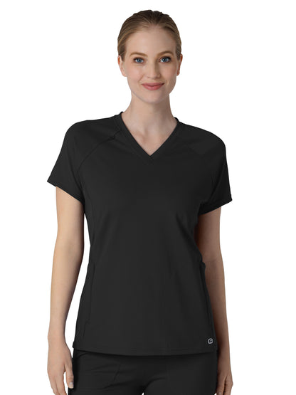 Women's Four-Pocket Flex-n-Reach V-Neck Raglan Scrub Top - 6259 - Black