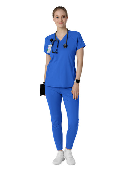 Women's Four-Pocket Flex-n-Reach V-Neck Raglan Scrub Top - 6259 - Royal