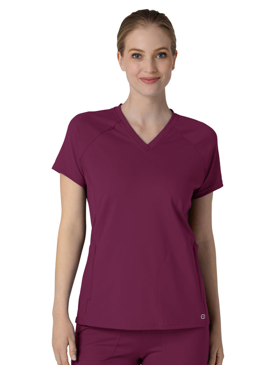 Women's Four-Pocket Flex-n-Reach V-Neck Raglan Scrub Top - 6259 - Wine