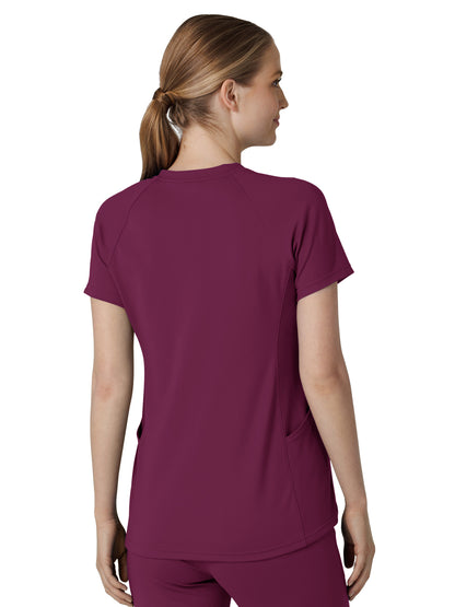 Women's Four-Pocket Flex-n-Reach V-Neck Raglan Scrub Top - 6259 - Wine