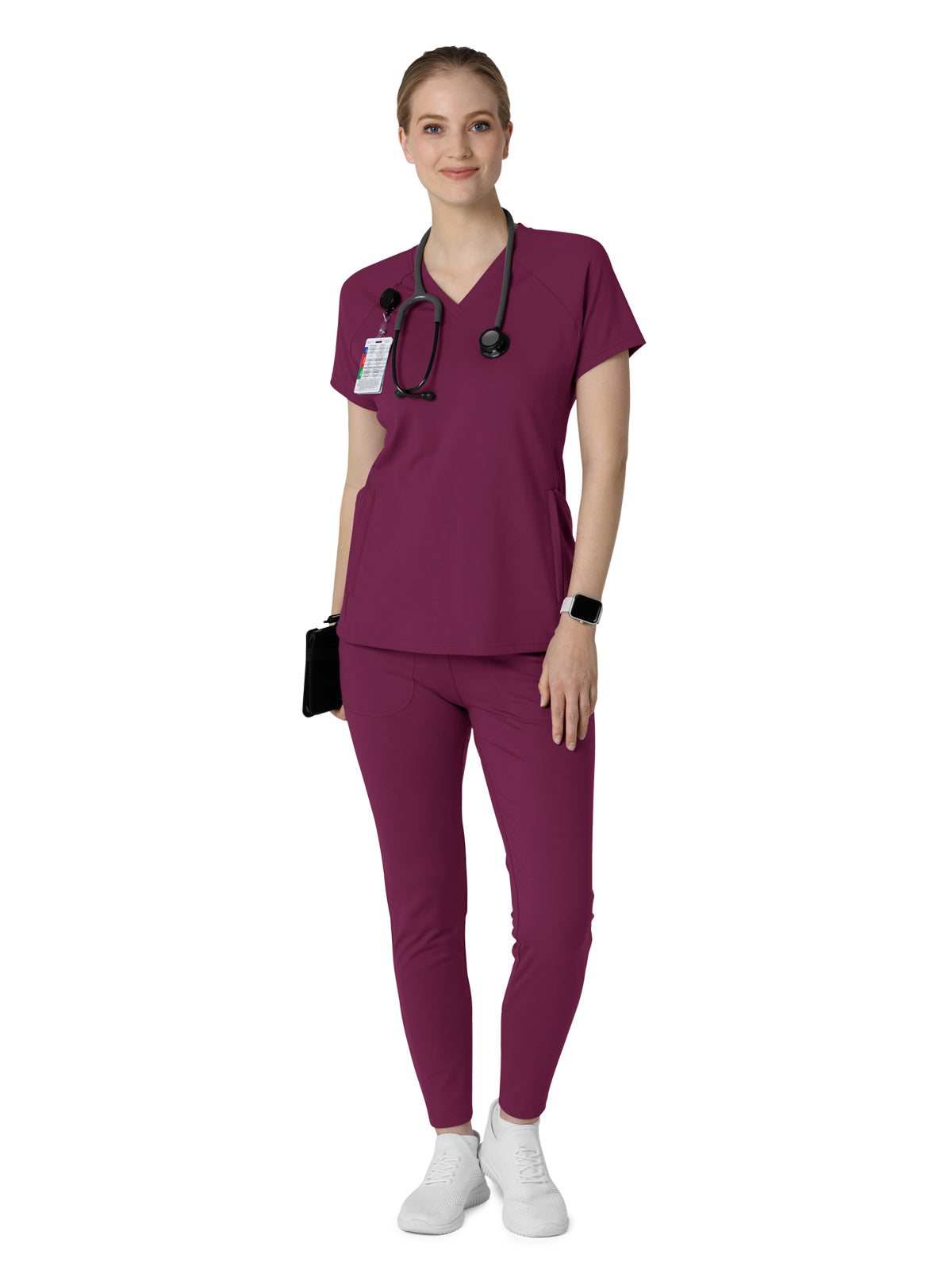 Women's Four-Pocket Flex-n-Reach V-Neck Raglan Scrub Top - 6259 - Wine