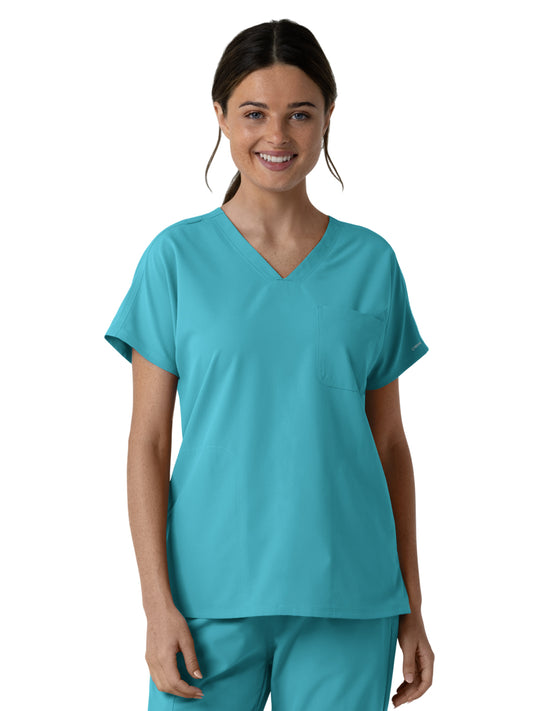 Women's Three-Pocket Drop Shoulder Tunic Scrub Top - 6280 - Teal Blue