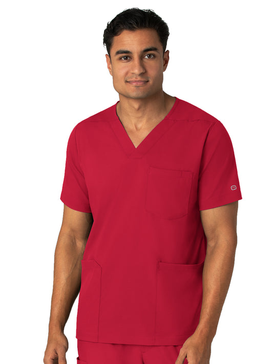 Men's Four-Pocket V-Neck Top - 6351 - Red