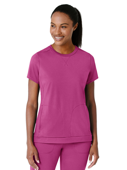 Women's Two-Pocket Flex-n-Reach Crew Neck Scrub Top - 6359 - Raspberry