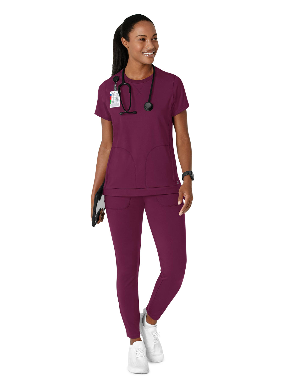 Women's Two-Pocket Flex-n-Reach Crew Neck Scrub Top - 6359 - Wine