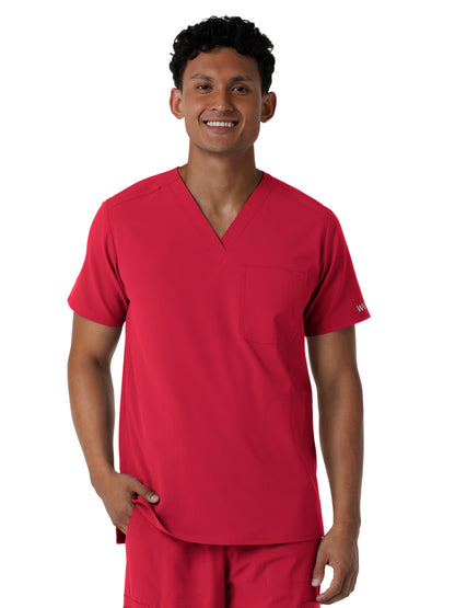 Men's Three-Pocket V-Neck Scrub Top - 6380 - Red