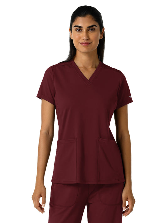 Women's Two-Pocket V-Neck Scrub Top - 6559 - Burgundy