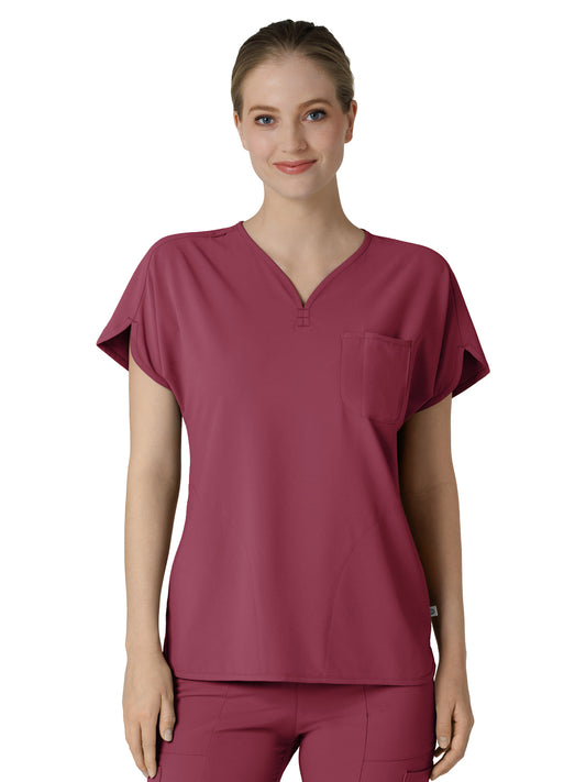 Women's Three-Pocket Y-Neck Dolman Top - 6634 - Carnation