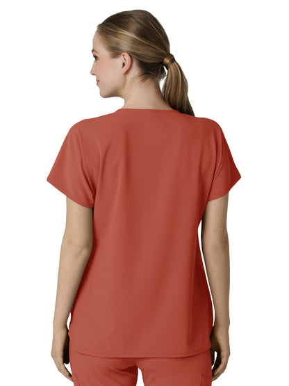 Women's Three-Pocket Y-Neck Dolman Scrub Top - 6634 - Mineral Red