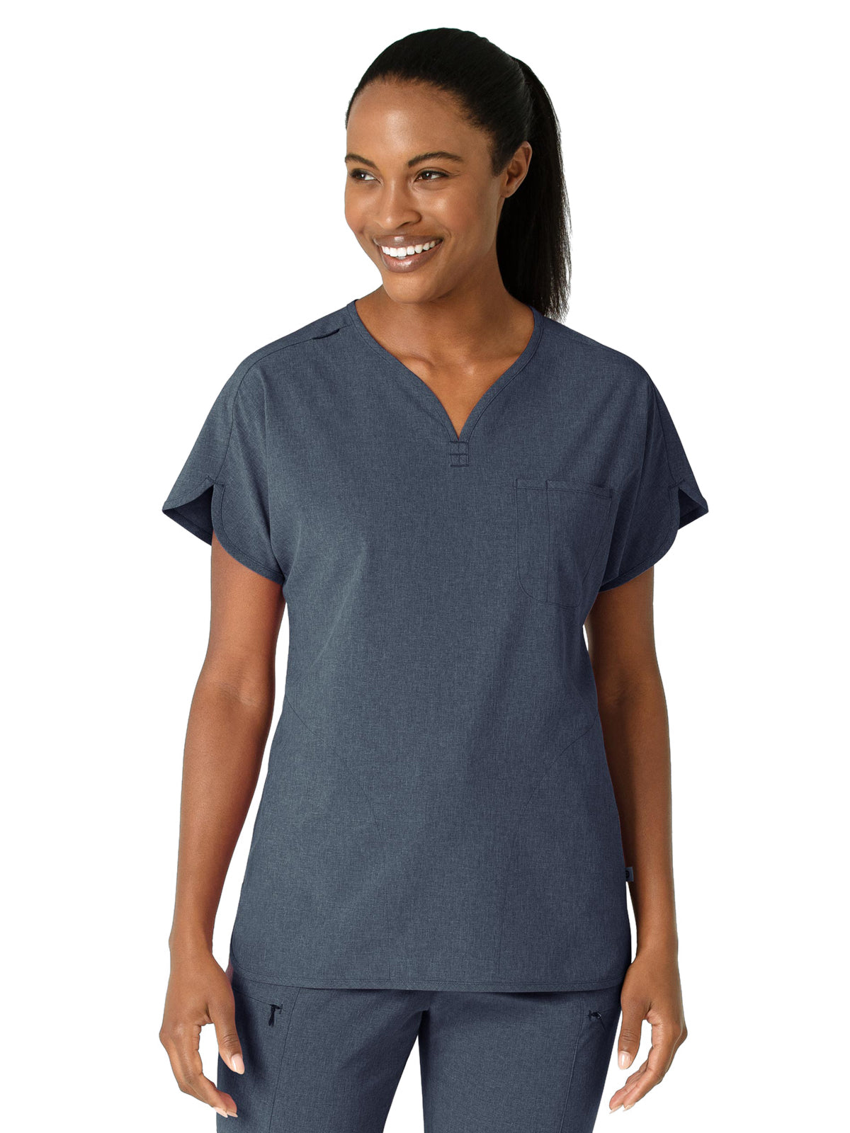 Women's Three-Pocket Y-Neck Dolman Scrub Top - 6634 - Navy Heather