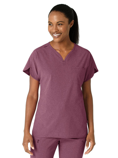 Women's Three-Pocket Y-Neck Dolman Scrub Top - 6634 - Wine Heather