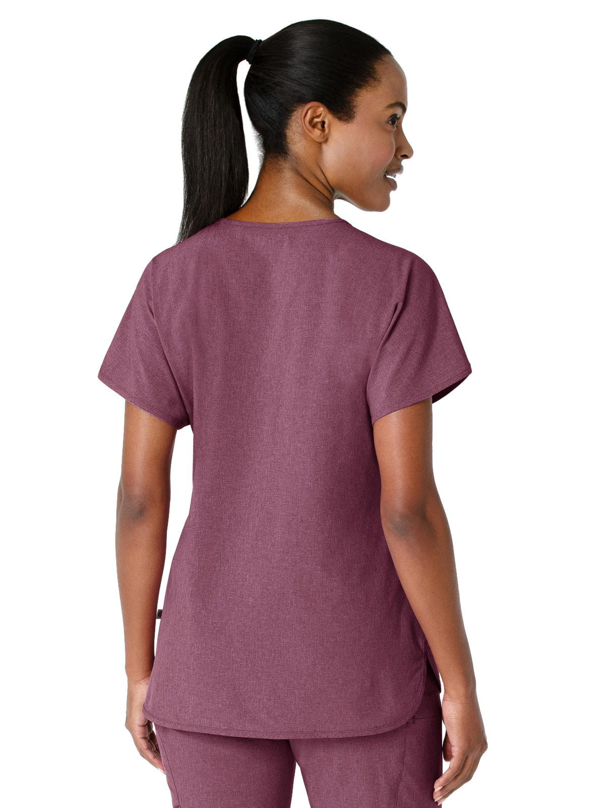 Women's Three-Pocket Y-Neck Dolman Scrub Top - 6634 - Wine Heather