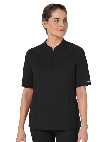 Women's Four-Pocket Half Sleeve Zip Scrub Top - 6659 - Black