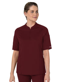 Women's Four-Pocket Half Sleeve Zip Scrub Top - 6659 - Burgundy