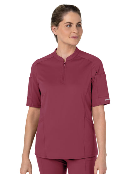 Women's Four-Pocket Half Sleeve Zip Scrub Top - 6659 - Carnation