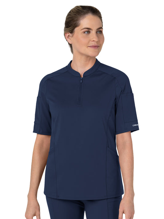 Women's Four-Pocket Half Sleeve Zip Scrub Top - 6659 - Navy