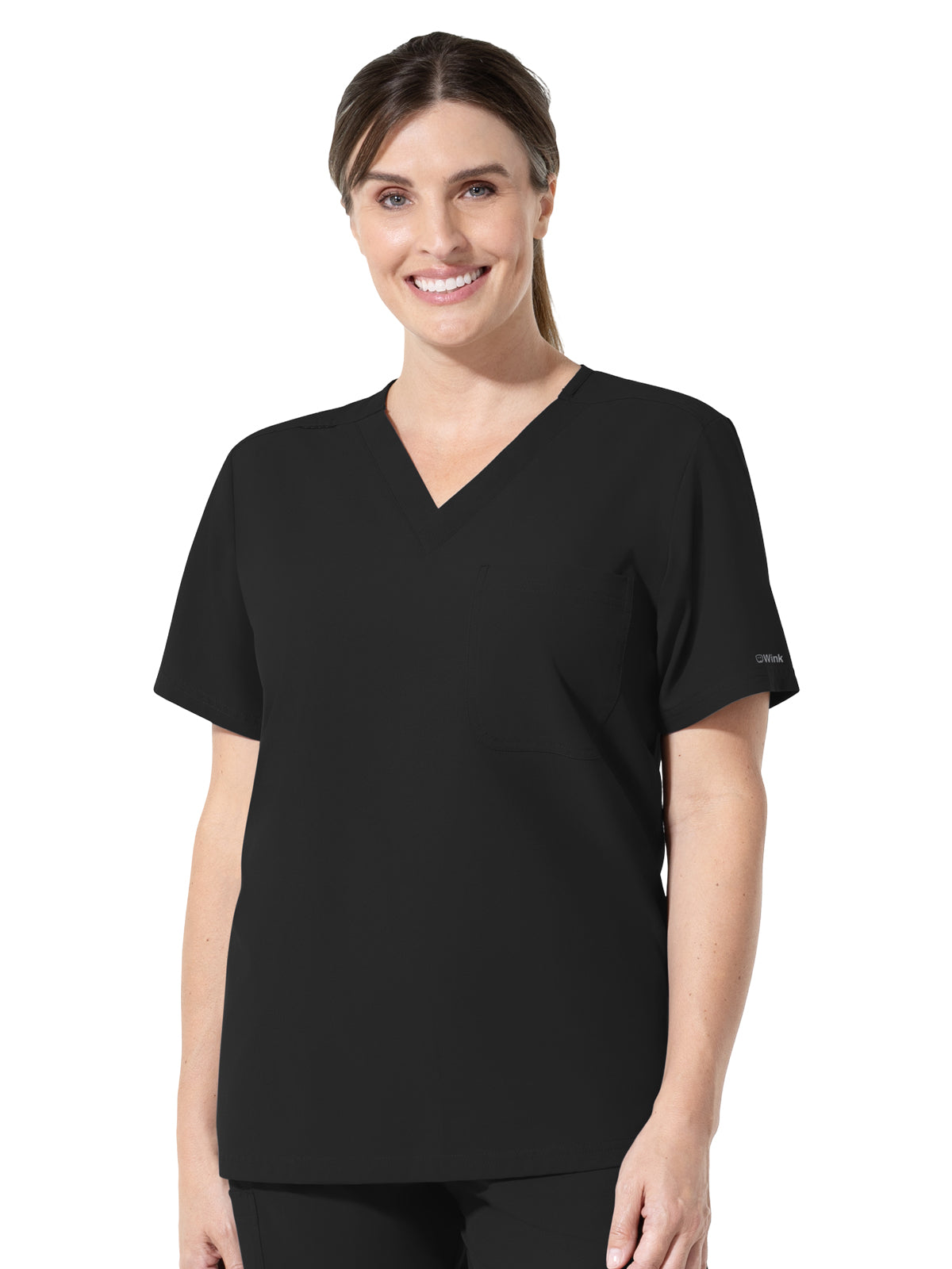 Unisex One-Pocket V-Neck Scrub Top - 6680 - Black