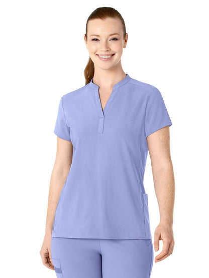 Women's Four-Pocket Mandarin Collar Scrub Top - 6734 - Ceil Blue