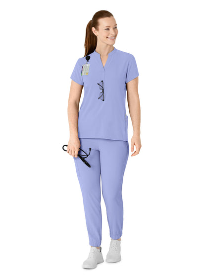 Women's Four-Pocket Mandarin Collar Scrub Top - 6734 - Ceil Blue